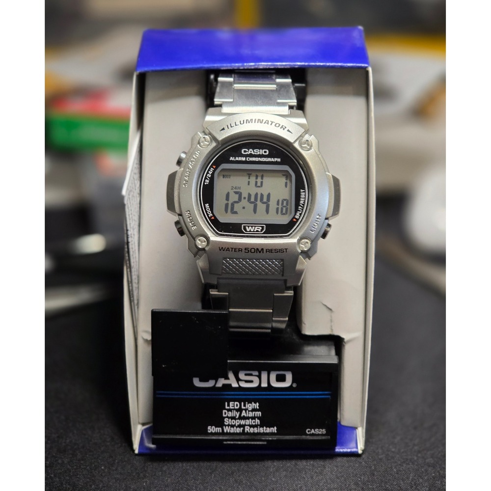 Casio W219HD-1AVKC Digital‎ Watch Mens OS Silver Stainless Steel Band Sport